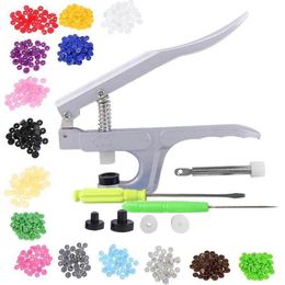 Newest 1Pc Hand Press Plier+150 Pcs Multicolor Plastic Snap Fastener Buttons Installation Tool Kit 2017ing Y200321