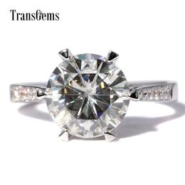 TransGems Centre 3ct Engagement Ring 14K White Gold 9mm F Colour Excellent Cut Ring for Women Wedding Y200620