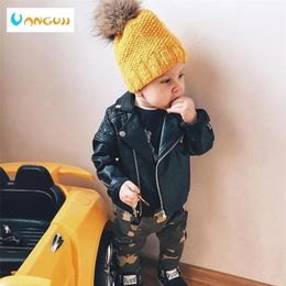 Boys PU jacket Spring Autumn children's Motorcycle leather 1-7 years old fashion Colour diamond quilted zipper girls coat cool LJ201007