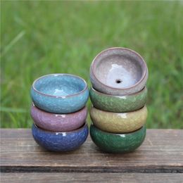 8 Colours Practical Round Ceramics Garden Pot Breathable Mini Planters For Home Desktop Succulent Plants Flowerpot