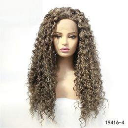 Afro Kinky Curly Synthetic Lacefront Wig Simulation Human Hair Lace Front Wigs 14~26 inches High Temperature Fibres Pelucas 19416-4