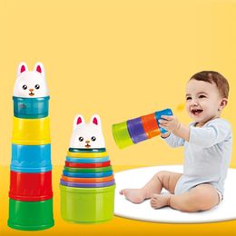 9PCS Educational Baby Toys 6Month Figures Letters Foldind Stack Cup Tower Children Early Intelligence Alphabet Toy for Children0 LJ201114