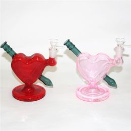 Heart shape glass bong oil rig hookah quartz banger nail bowl bongs female joint 14MM bubbler dab rig water pipe Hookahs