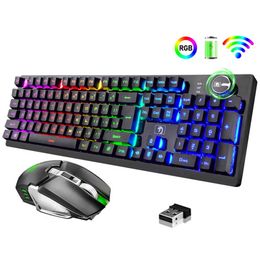 Recharging Wireless Keyboard Combos Gaming Mechanical Feeling Keyboards RGB Backlit 2.4g Wireless Mouse 2400dpi Pc Gamer Keypad Punk 620