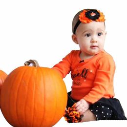 Baby Halloween Headbands Flower Pumpkin Headbands Boutique Kids Girls Elastic Hairbands Hair Accessories Rhinestone decor