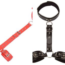 Nxy Sm Bondage Wrist Cuffs Pu Leather Halter Neck Restraints for Games Slave Back Handcuffs Sex Toy Erotic Linger 1223