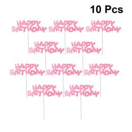 happy birthday cupcake picks UK - Other Festive & Party Supplies 10Pcs Pink Happy Birthday Cake Toppers Cute Cupcake Picks Dessert Decoration For Girls Party1