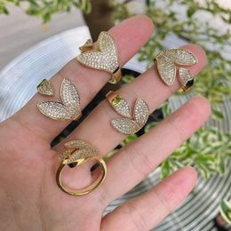 Cluster Rings 8Pcs Fashion Gold Brass Zircon Pave Adjustable Dainty Flower Design Jewellery Finger For Women