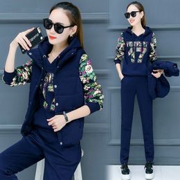 winter new Fashion women suit women's tracksuits casual set with a hood fleece sweatshirt three pieces set 201028