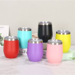 12oz Wine Glass With Seal Lids Beer Mug Stainless Steel Wine Tumbler Wedding Party Vacuum Thermos Christmas Gift Coffee Cup 1pcs LJ201218