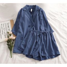 Chic Vest +Jacket +simple Pure Color Elastic Waist Shorts Three-piece Suit 3 Piece Outfits for Women summer clothes 201110