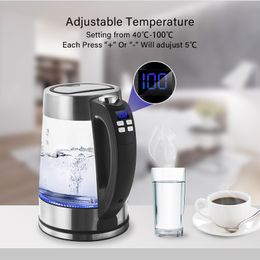 FreeShipping 1.8L Blue LED Light Digital Glass Kettle 2200W Tea Coffee Kettle Pot with Temperature Control & Keep-Warm Functi