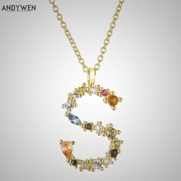 Andywen 925 Sterling Silver Letter S Inicial P Pingente Longo Cadeia Colar Nightmare Antes de Natal Lucky Crystal Jewelry Q0531