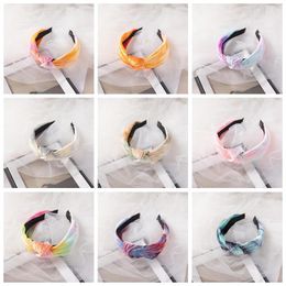 Knotted Headband Tie Dyed Girls Hairband Bow Hair Hoop Retro Wide Side Hair Band Women Headdress Fashion Hair Accessories 9 Colours