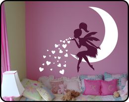 Princess Girl Bedroom Wall Decal Lovely Fairy On Moon heart Wall Stickers For Kids Room Baby Nursery Wall Art Mural Vinilos A531 201201