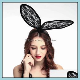 Headbands Hair Jewellery Fashion Women Sexy Black White Lace Veil Mask Rabbit Ear Party Headband Hairband Band Accessories Drop Delivery 2021