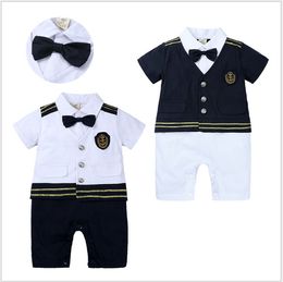 Summer Baby Boys Rompers With Bowtie Toddler Short Sleeve Jumpsuits Kids Cotton Onesies Boy Rompers Child Clothing