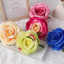 9cm Artificial Double Colors Silk Rose Flower Head Ornament Accessories for DIY Flower Bouquet Wedding Arch Wall Decorations LX3590