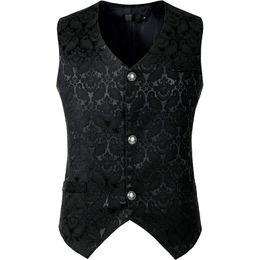 Black Steampunk Suit Vest Men Gothic Victorian Single Breasted Brocade Medieval Halloween Cosplay Jacquard Waistcoat Costume 3XL 201014