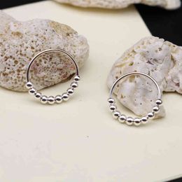 Korean S925 Pure Silver Ring, Simple Line, Beaded Plain Face, Rotating Anxiety Student Ring