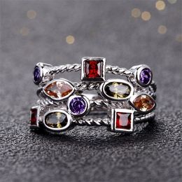 Nasiya 100% Genuine Silver 925 Jewelry Rings For Women Multiple Colorful Gemstones Wedding Ring Luxury Jewelry Engagement Gift Y200321