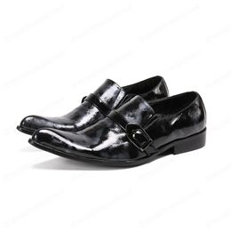 Genuine Leather Business Men Shoes Slip On Black Men Brogues Formal Oxford Shoes for Men Dress Shoes With Metal Chain