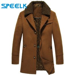 Winter Fur Collar Coat Men Long Wool Jackets Male Thick Single-breasted Windbreaker Coats Mens Fashion Slim Fit Outwear LJ201110
