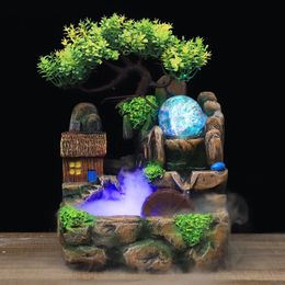 Resin Crafts Feng Shui Fountain Home Office Decor Indoor Water Fountain Rockery landscape Ornament Zen Meditation Waterfall Gift 201201