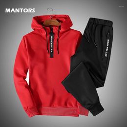 plain sportswear men sets autumn winter hoodies tracksuit mens casual 2 pieces set hooded sweatshirtpants jogging homme1