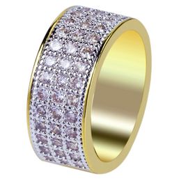 Hip Hop Rock Men Round Micro Pave Cubic Zircon Ring All Iced Out Bling Gold Colour Rings For Male Jewellery Gift