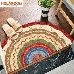 Bohemian Mat Geometric Semi-circular Doormat Anti-Slip Washable Carpets for Bedroom Bathroom Kitchen Door Rug Printed Mats 220301