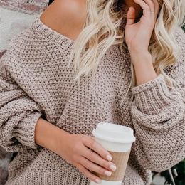 autumn winter women's new loose Solid V-neck pullover women sweaters plus size christmas sweater 201017