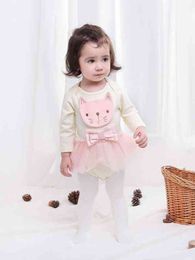 Baby Cartoon Patched Bow Front Contrast Mesh Bodysuit SHE