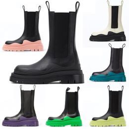 aaa+ Quality Chelsea Chunky Woman Luxurious Boots Green All Black Pink Red Grey Yellow Women Platform Contrast-Sole Martin Booties