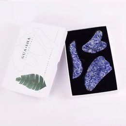 natural care massage acupuncture UK - 3Pcs Skin Care Gua Sha Massage Tool with Gift Box Natural Sodalite Scraper Facial Neck Eye SPA Acupuncture Reduce Wrinkle Face Lift Massager
