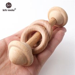 Let's make Baby Organic Rattles Wooden Montessori Toys 5PC Can Chew Teething RIngd Waldorf Wooden Teethers Sensory Baby Gym Toys 201224