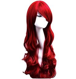 Women's ladies dark Red long Fashion Natural Full Curl Wig Cosplay