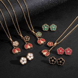 2021 Romatic Women Fashion Necklace Earrings Shell Lucky Spring Flower Ladybug Design Luxury Wedding Jewellery Set