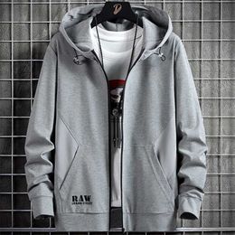 Spring Autumn Men's Zip Up Hoodie Coats Streetwear Black Grey Hooded Loose Sweatshirts Male Cotton Casual Tops Plus Size 8XL 220114