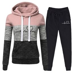 Casual Tracksuit Women Two Pieces Set Sweatshirts Pullover Hoodies Suit Female Jogger Pants Outfits Chandals Mujer Size S-4XL 220315