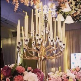 Hot sell wedding table decoration 13 arms big gold metal candelabra senyu518