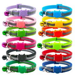 Wholesale Adjustable Reflective Dog Collars With Bell Buckle Easy Wear Puppy Dog Cat Collar Accessories Pet Supplies LJ201111