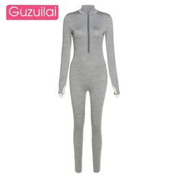 GUZUILAI autumn and winter new women's fashion stand-up collar sexy tight-fitting high-waist sports jumpsuit 201119