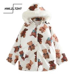 Women's Harajuku Parkas Kawaii Jacket Cartoon Print Winter Padded Coats Women Japanese Fashion Outwear Loose Coat 201112