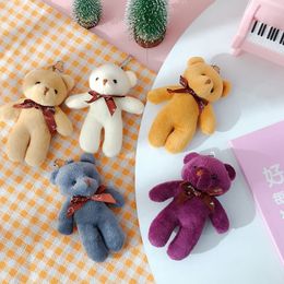4 Colour 12cm Kids Plush Pendant Diy Bow Tie Bear Pendants Lovers Stuffed Animals Figure Birthday Present Plush Dolls Gift Toys
