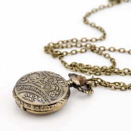 Boys and Girls Small Glass Faceted Vintage Flip Pocket Watch Necklace Korean Edition Sweater Chain Fashion Watch Quartz Watch