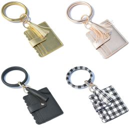 Cheque Pattern Keychain Tassels Snap Button Square Card Bag Keyring Coin Credit Cards Purse Wrist Pendant Bracelet 14 3qx G2