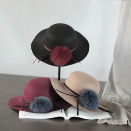 Korean fashion Woollen girls hats Vintage kids hats princess wide brim hats girls formal hat girls hat kids caps 2-7Y