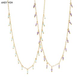 ANDYWEN 925 Sterling Silver Gold Turquoise Charms Purple Zircon Chains Choker Necklace 2020 Rock Punk Jewellery Fashion CZ Q0531