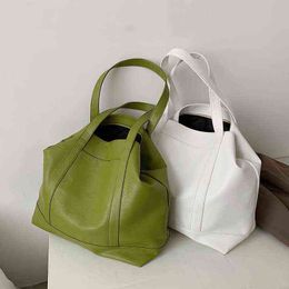 Shopping Bags Trendy Large Capacity Female Soft Leather Shoulder Fashion Pure Colour Handbag Summer New 220301